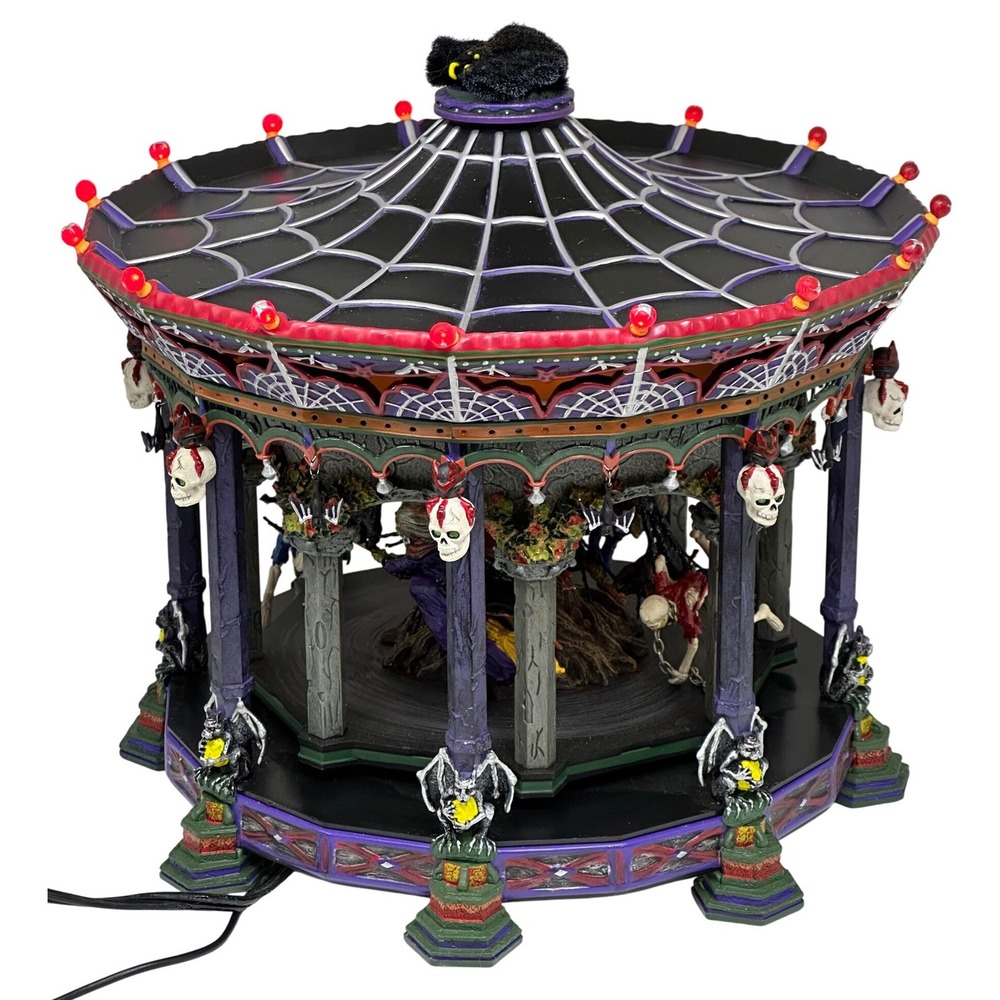 Department 56 Ghostly Carousel Black Halloween Snow Village Motion Sound Light